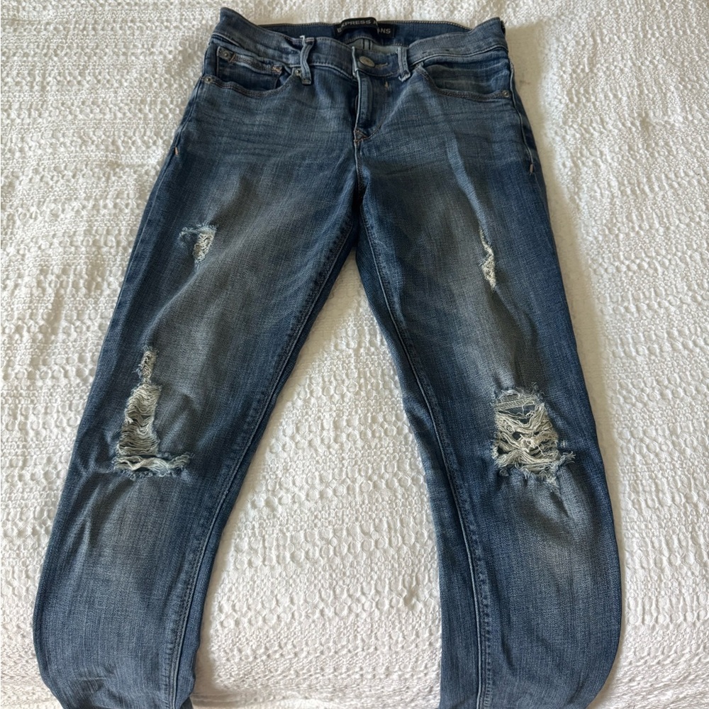 Express Distressed Skinny Jeans in Blue